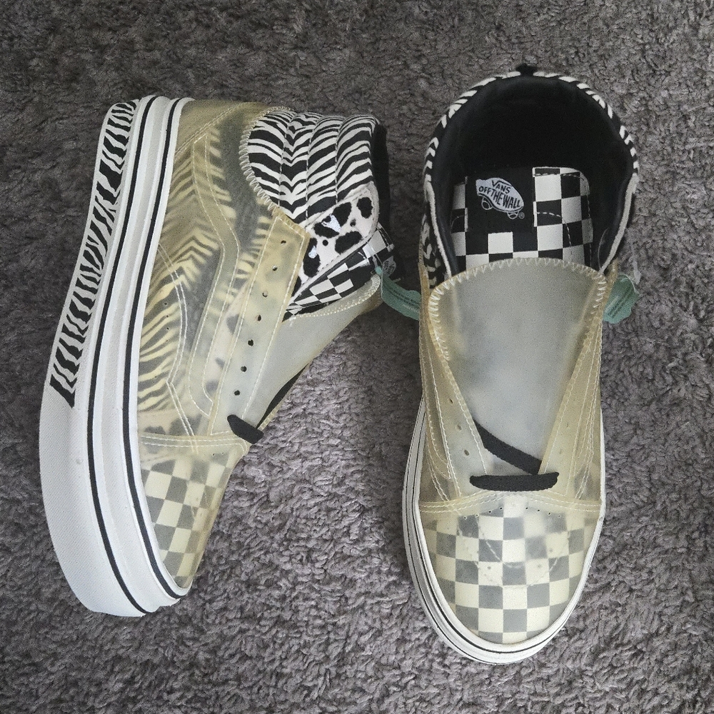 Vans Sk8 Hi Mixed Media Women 10.5 Zebra Black And White Plastic Platform 092025